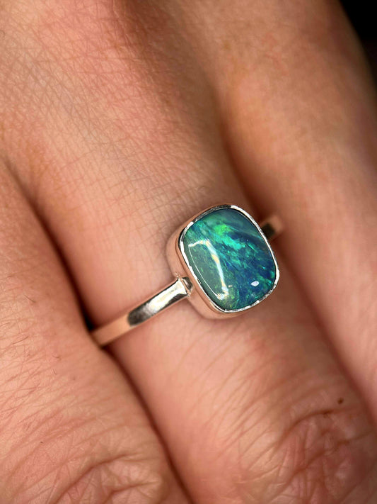 Ocean Blue Opal Doublet Ring